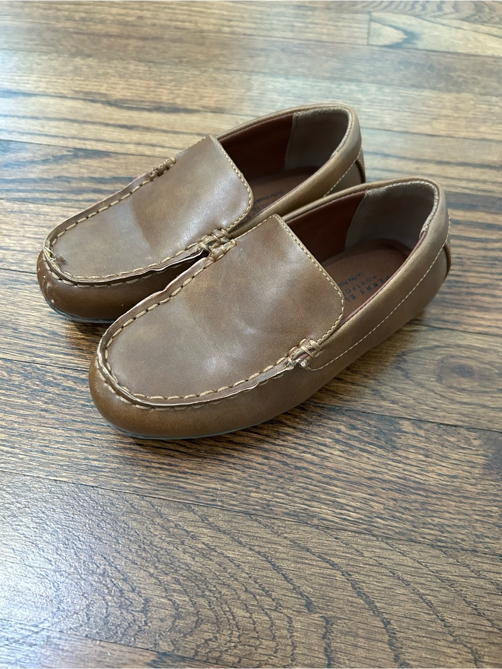Boys Size 10 Perry Ellis Brown Leather Slip-On Loafers
